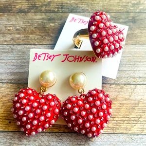 PRICE FIRM Betsey Johnson Pearl Heart Earrings & Ring Set